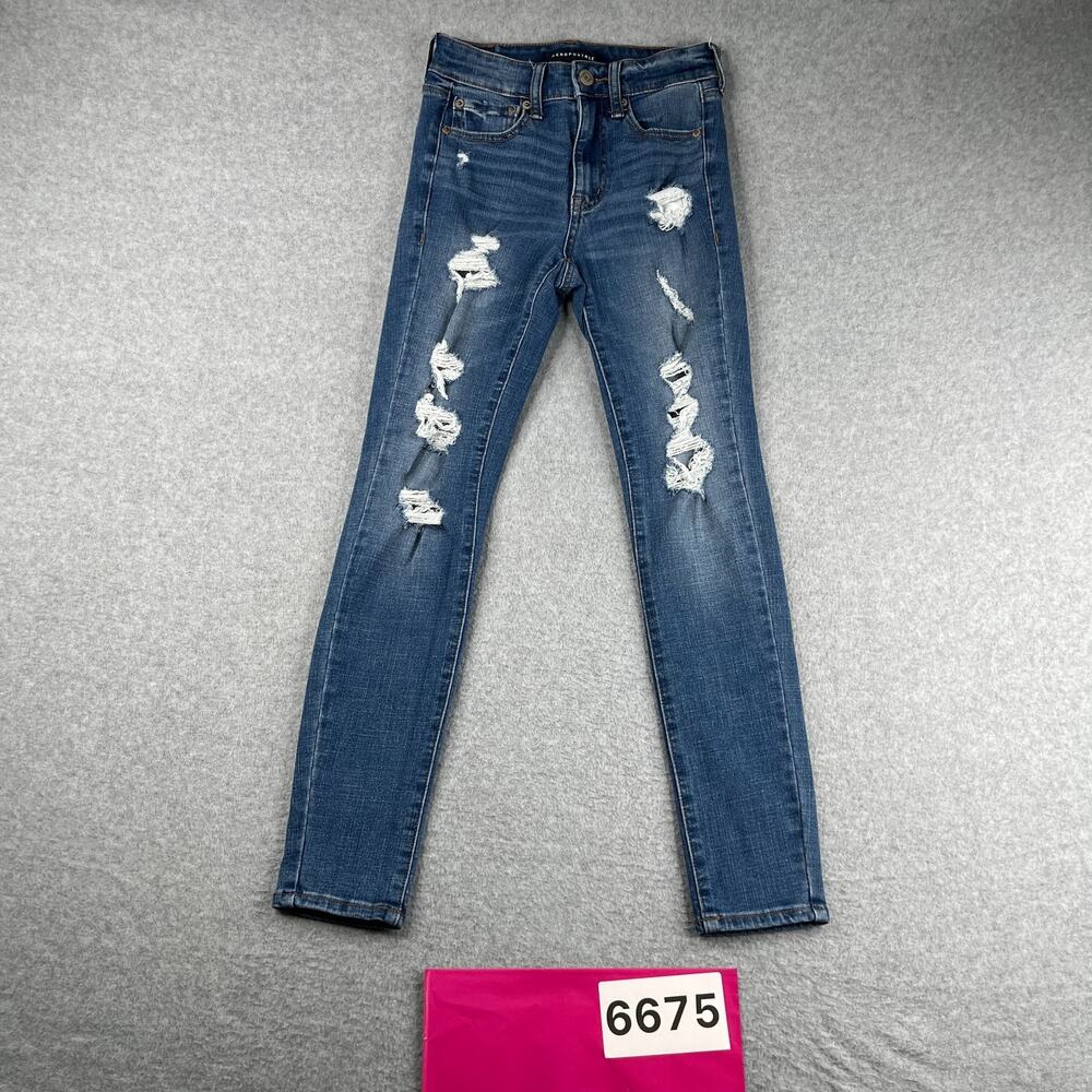 Aeropostale High Rise Jegging Jeans Bue Distressed Stretch Casual 00 Short